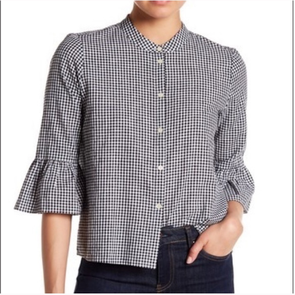 Madewell Cropped Black and White Gingham Button Down Shirt